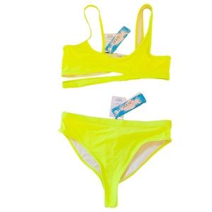 House Of CB London Bikini Aphrodite Neon Lime Cut Out High Waist
